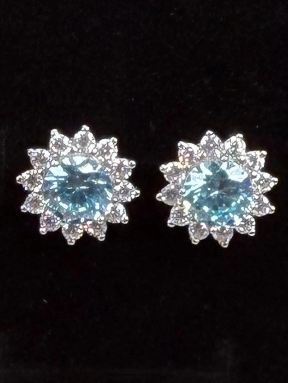 Elegant Silvertone and Blue Crystal Stud Pierced Earrings